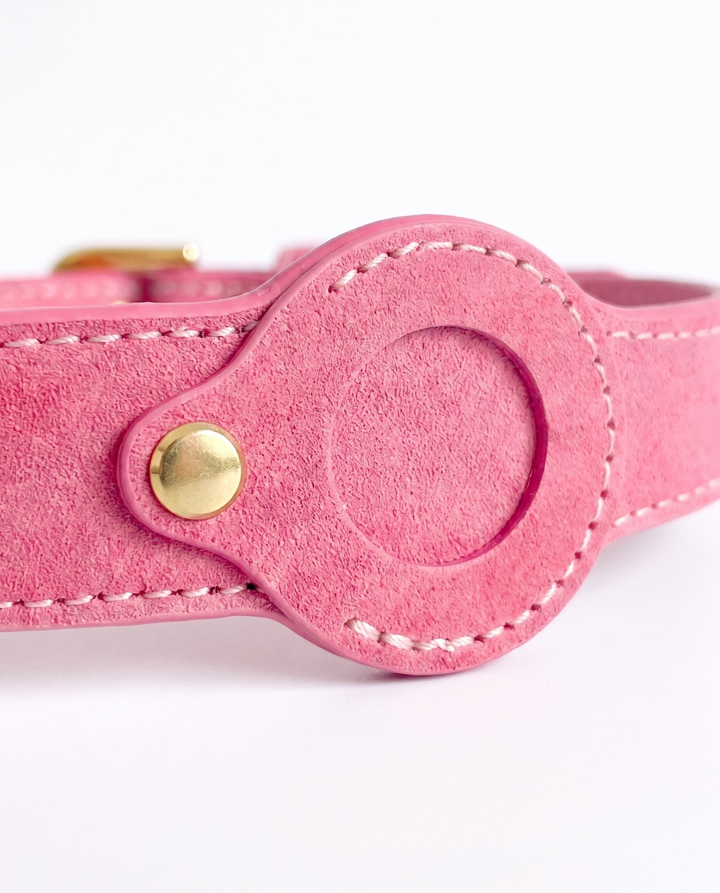 Sweet Pink Leather AirTag Dog Collar