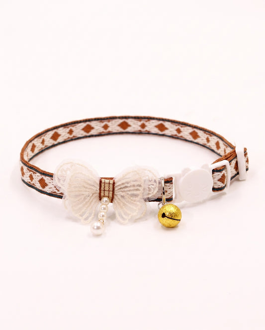 Elegant Pearl Lace Bow Pet Collar