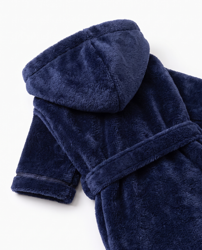 Navy Plush Hooded Robe