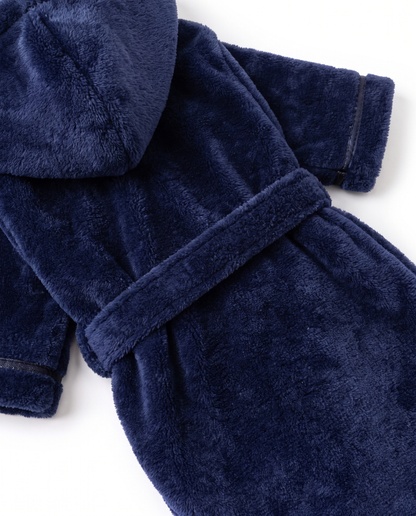 Navy Plush Hooded Robe
