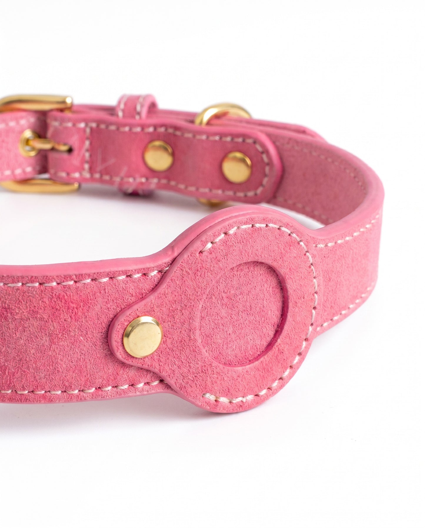 Sweet Pink Leather AirTag Dog Collar