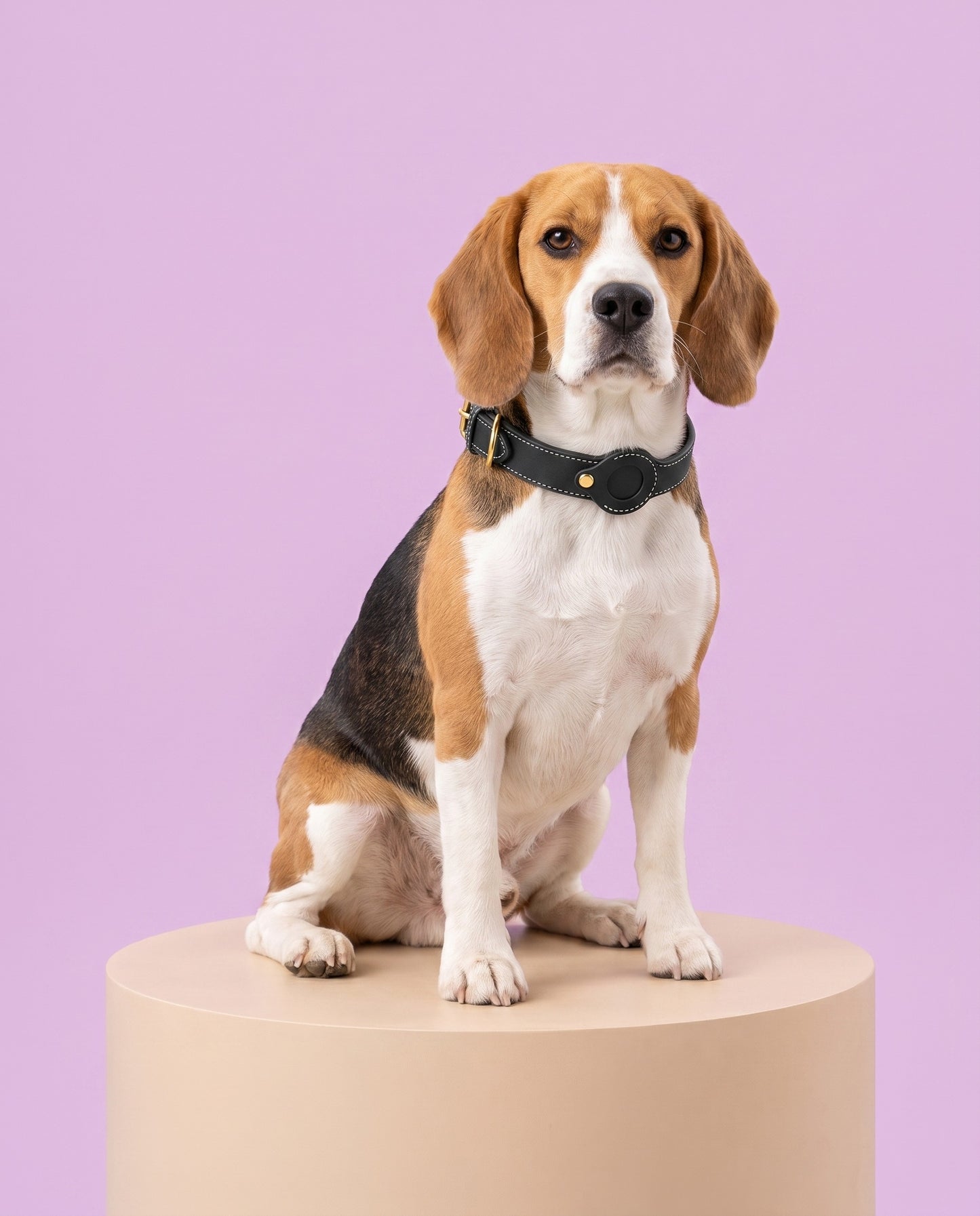 Classic Black Leather AirTag Dog Collar