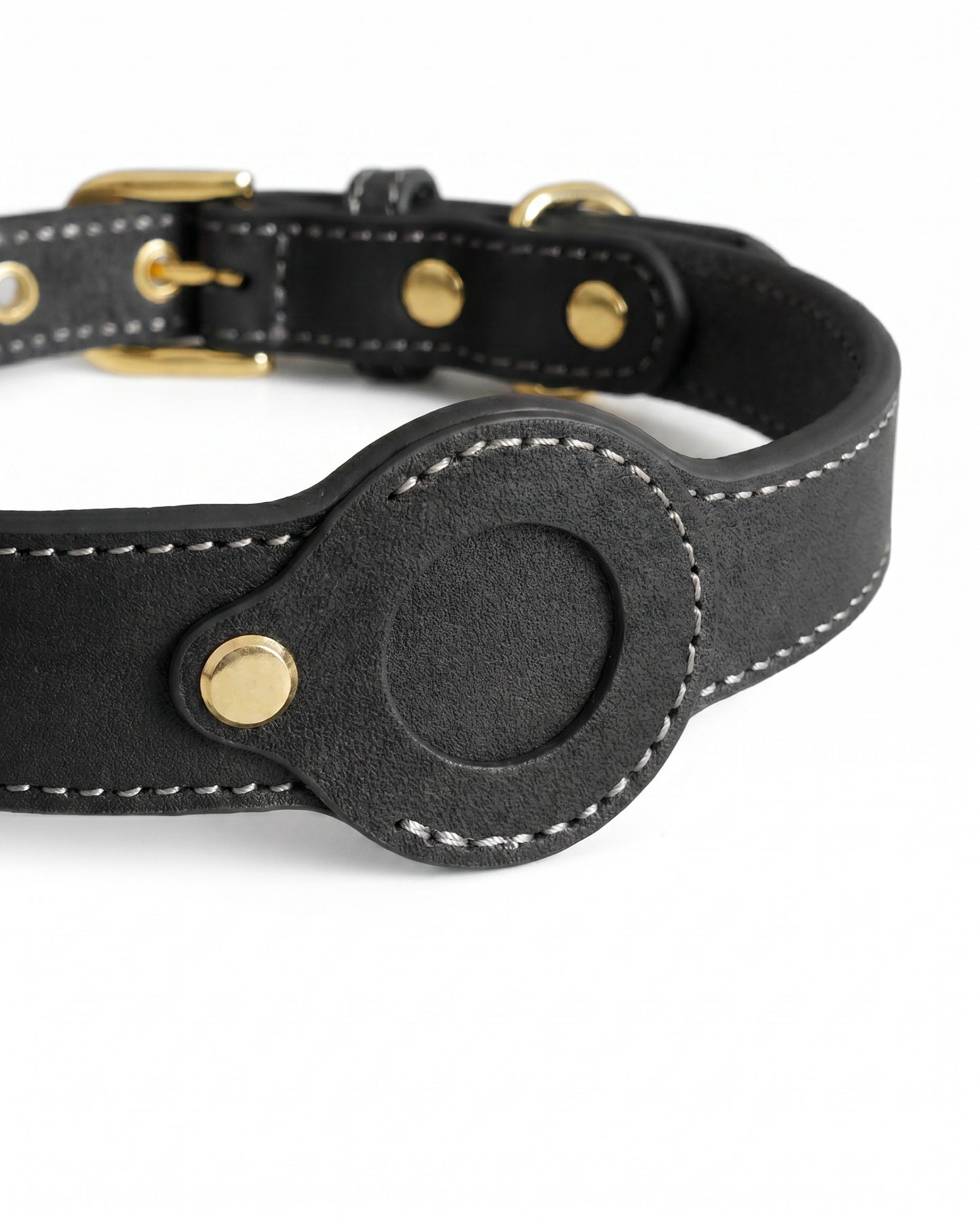 Classic Black Leather AirTag Dog Collar