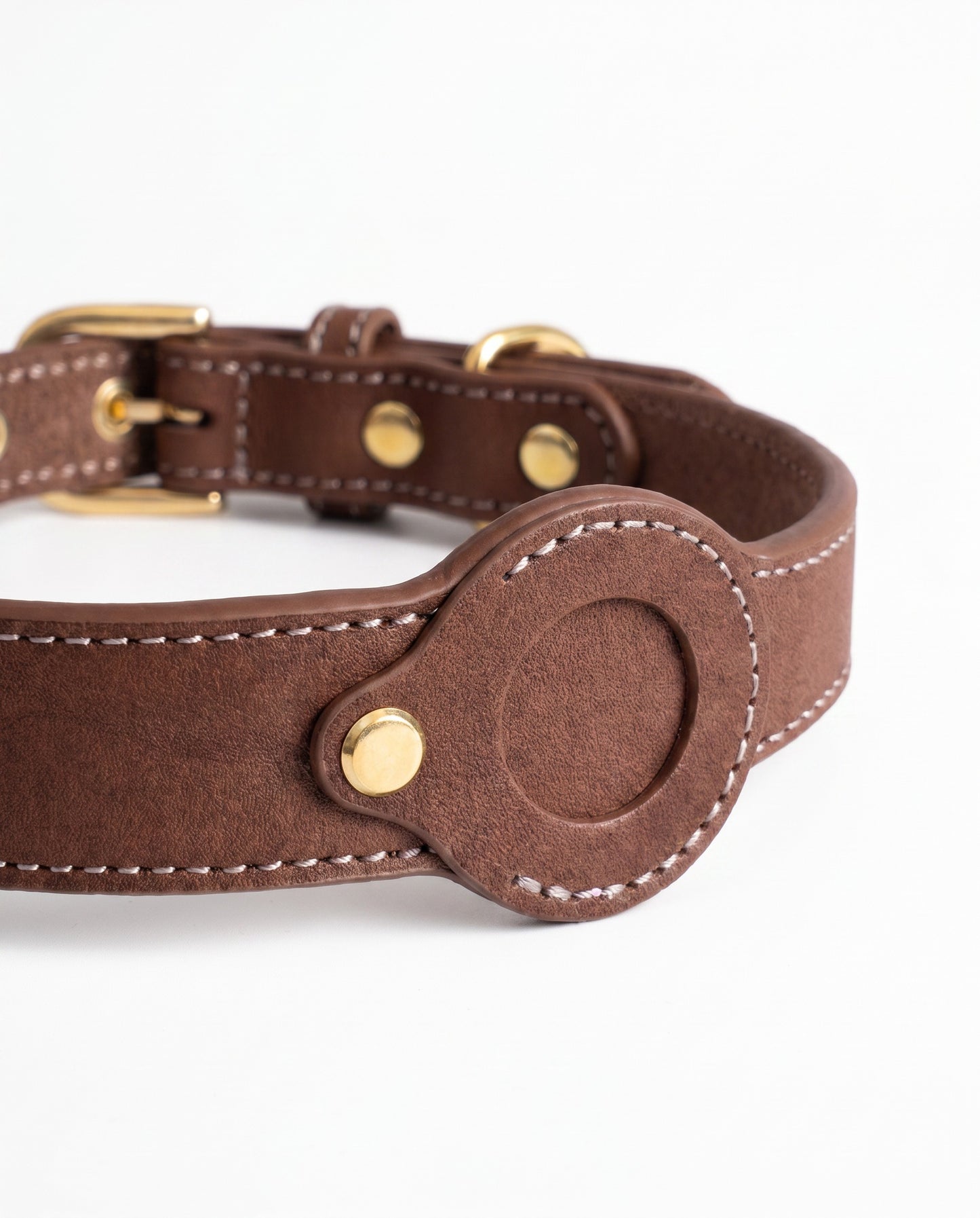 Chestnut Brown Leather AirTag Dog Collar