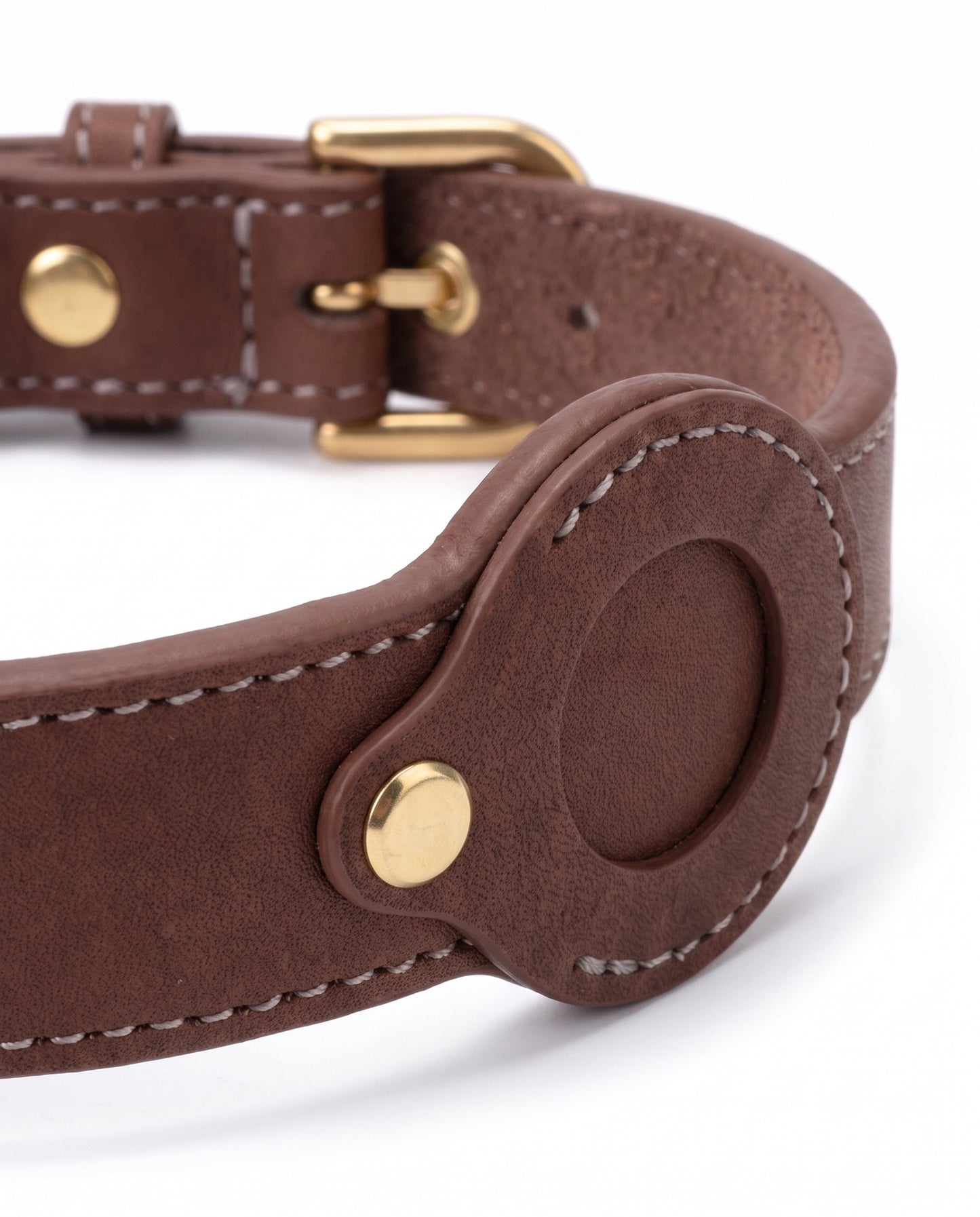Chestnut Brown Leather AirTag Dog Collar
