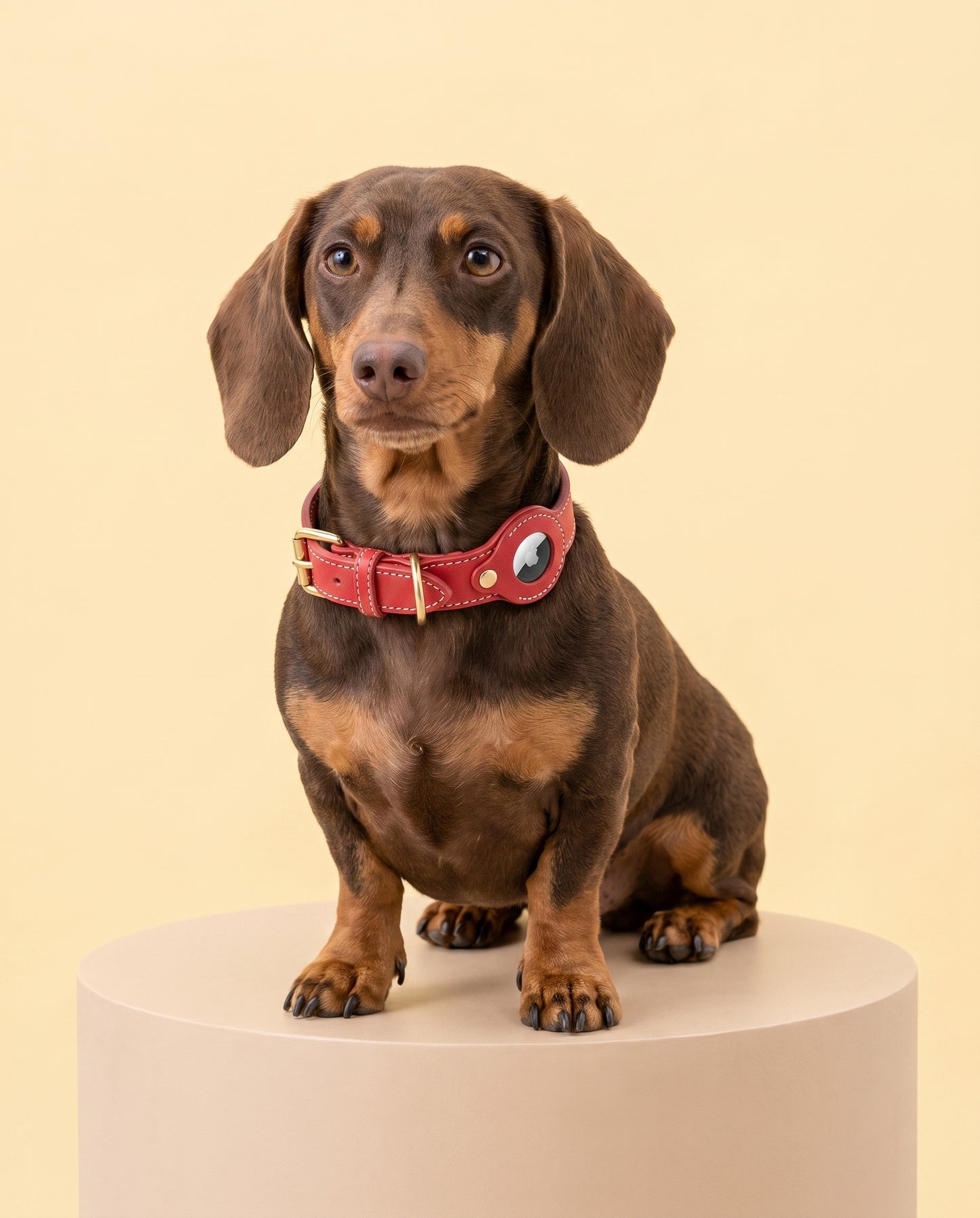 Bold Red Leather AirTag Dog Collar