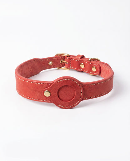 Bold Red Leather AirTag Dog Collar