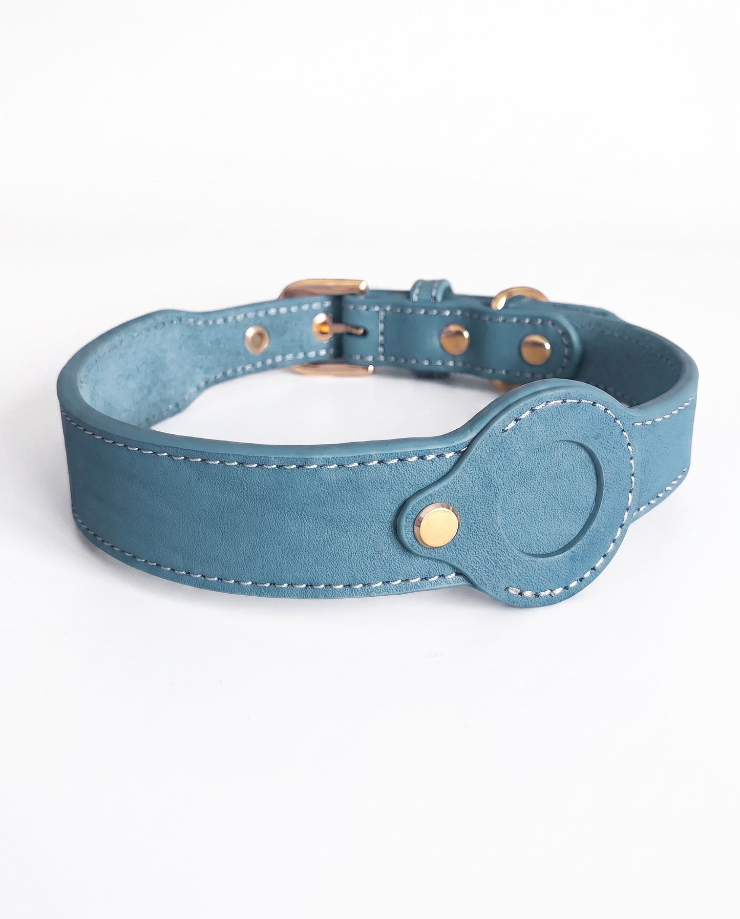 Sky Blue Leather AirTag Dog Collar