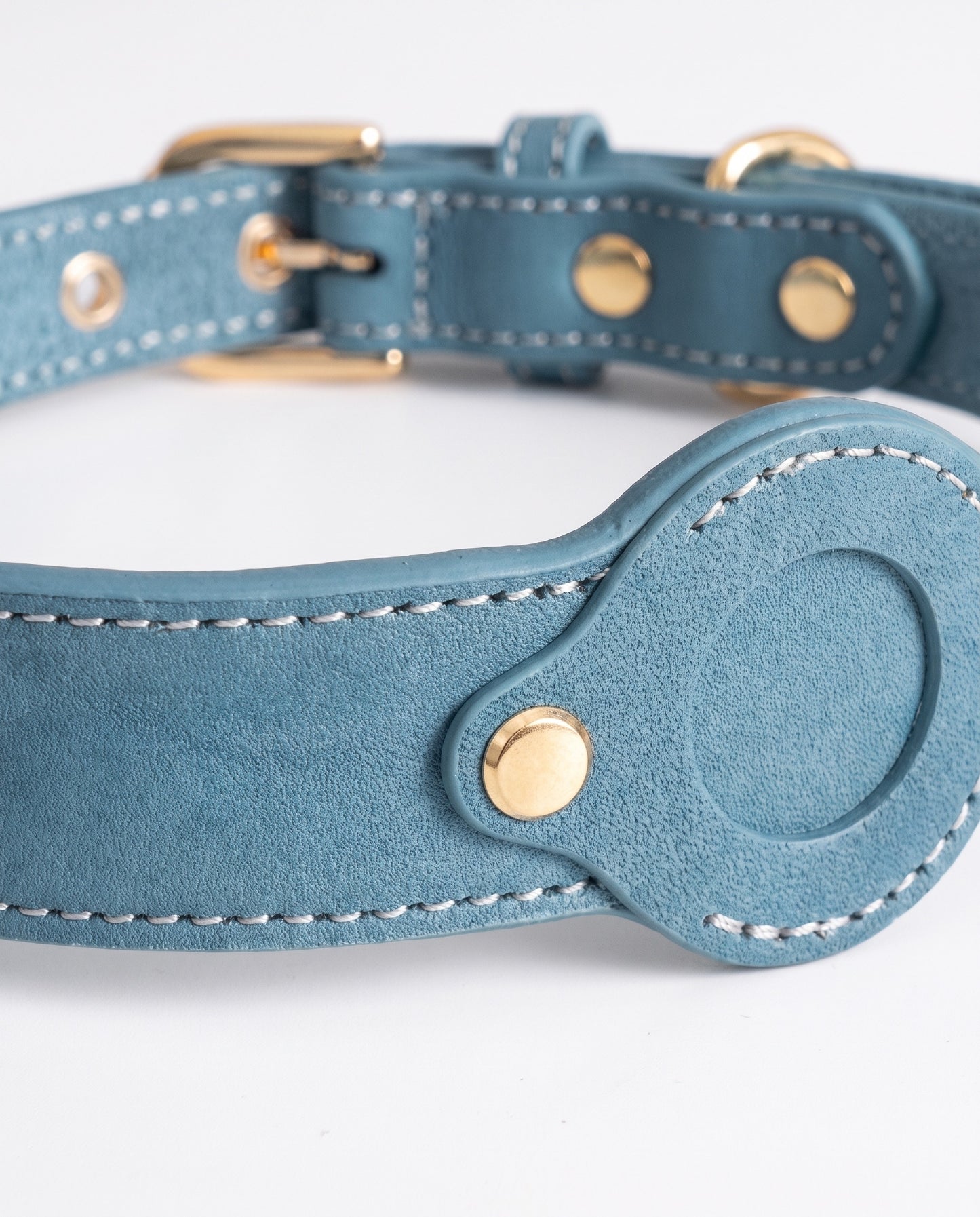Sky Blue Leather AirTag Dog Collar