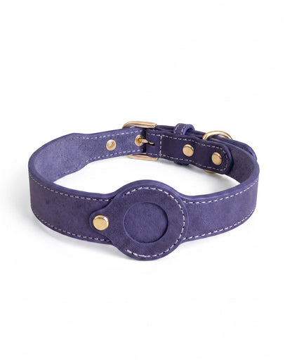 Plum Purple Leather AirTag Dog Collar