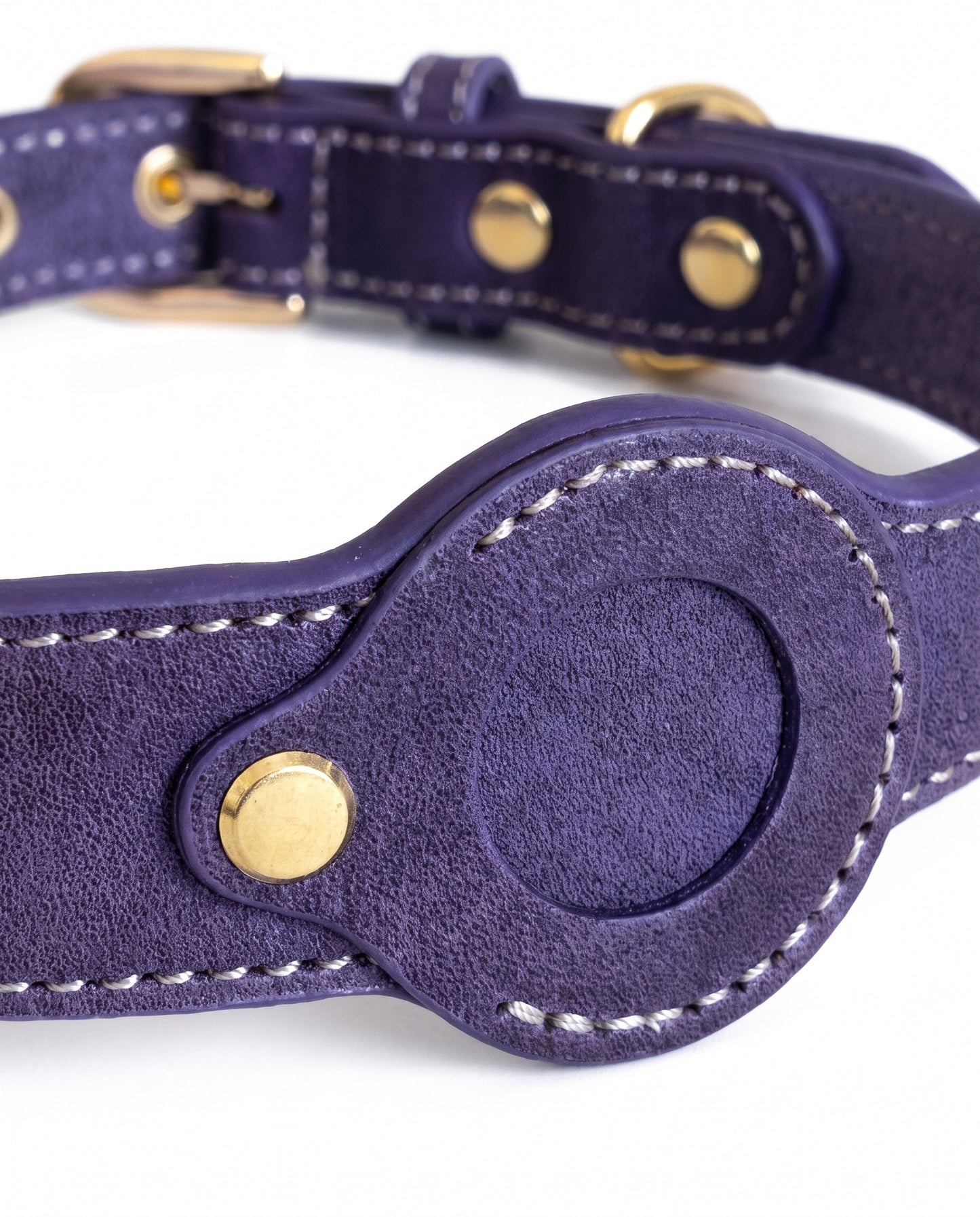 Plum Purple Leather AirTag Dog Collar