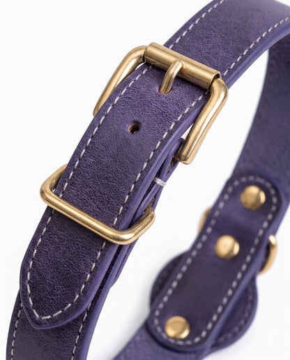 Plum Purple Leather AirTag Dog Collar