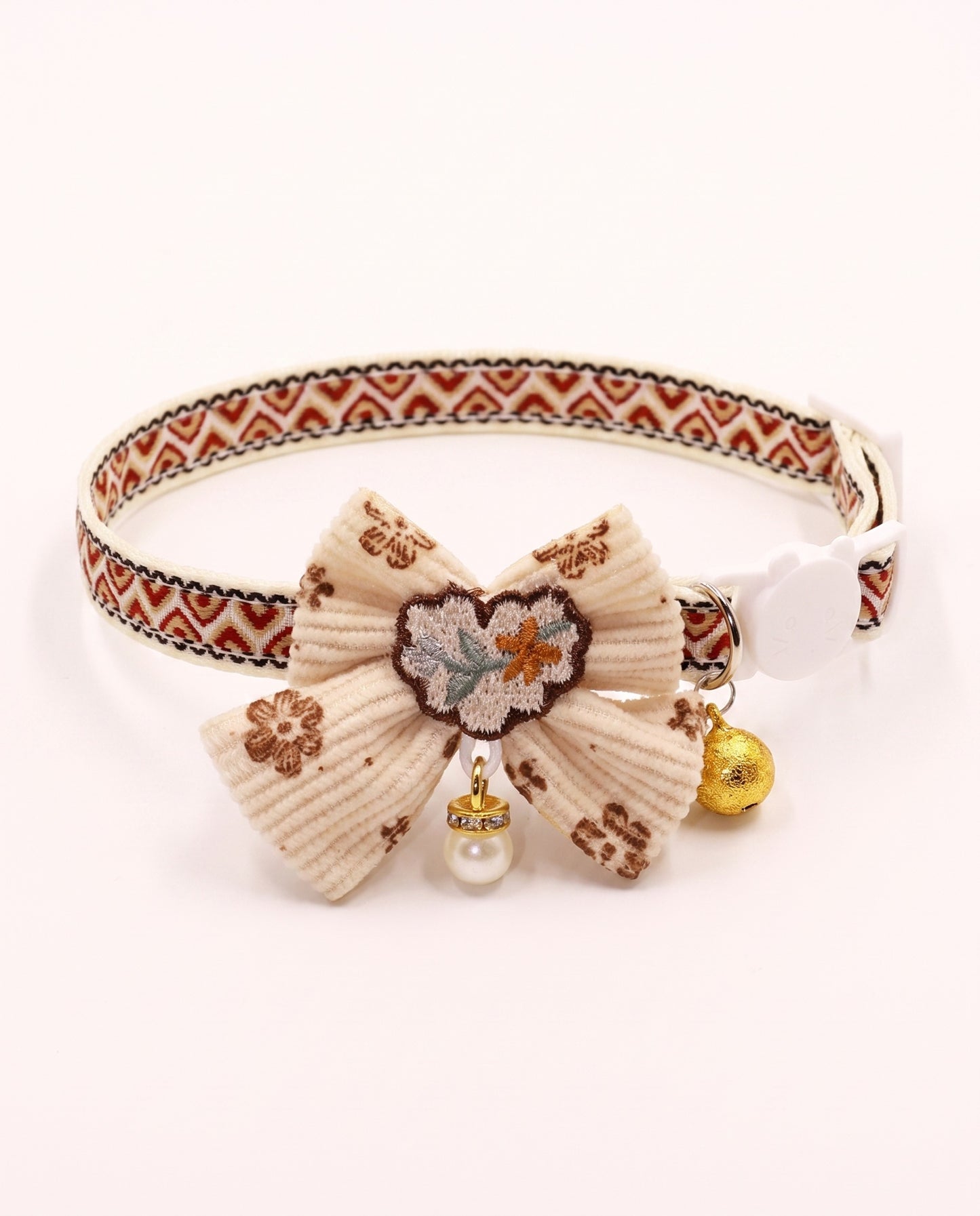 Vintage Cream Bow Pet Collar with Bell Charm