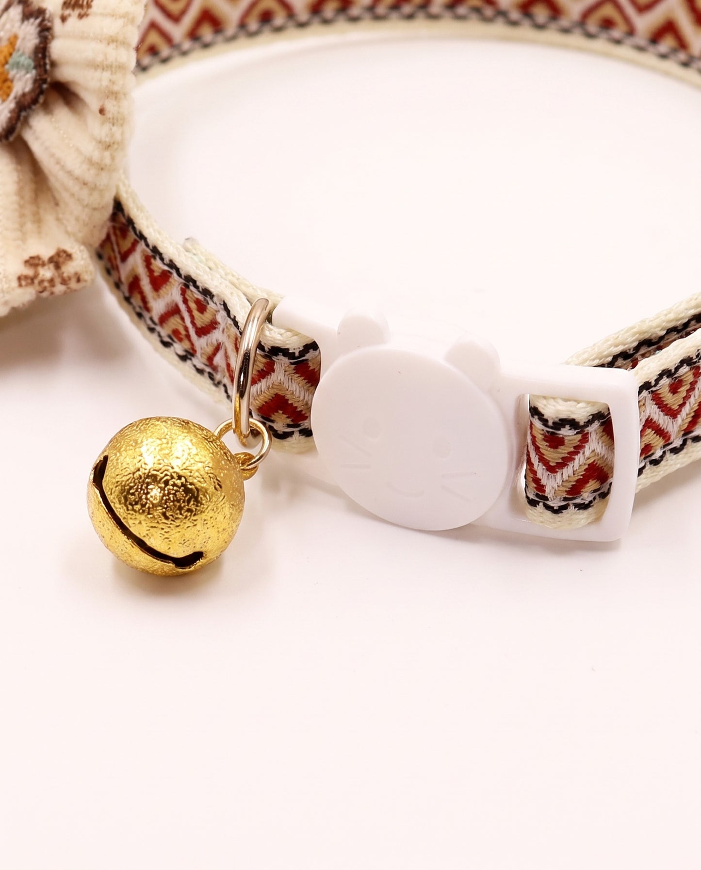 Vintage Cream Bow Pet Collar with Bell Charm