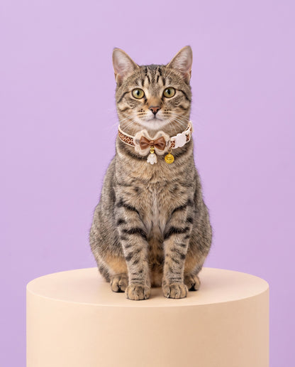 Cozy Brown Bow Pet Collar with Bell Charm