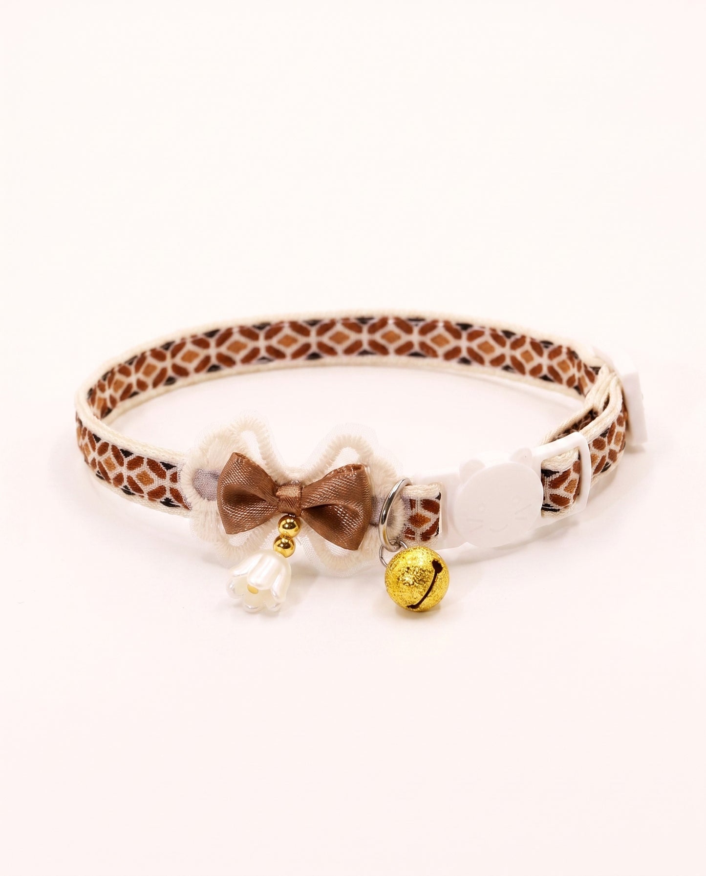 Cozy Brown Bow Pet Collar with Bell Charm