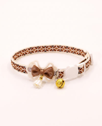 Cozy Brown Bow Pet Collar with Bell Charm