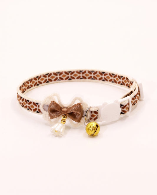 Cozy Brown Bow Pet Collar with Bell Charm