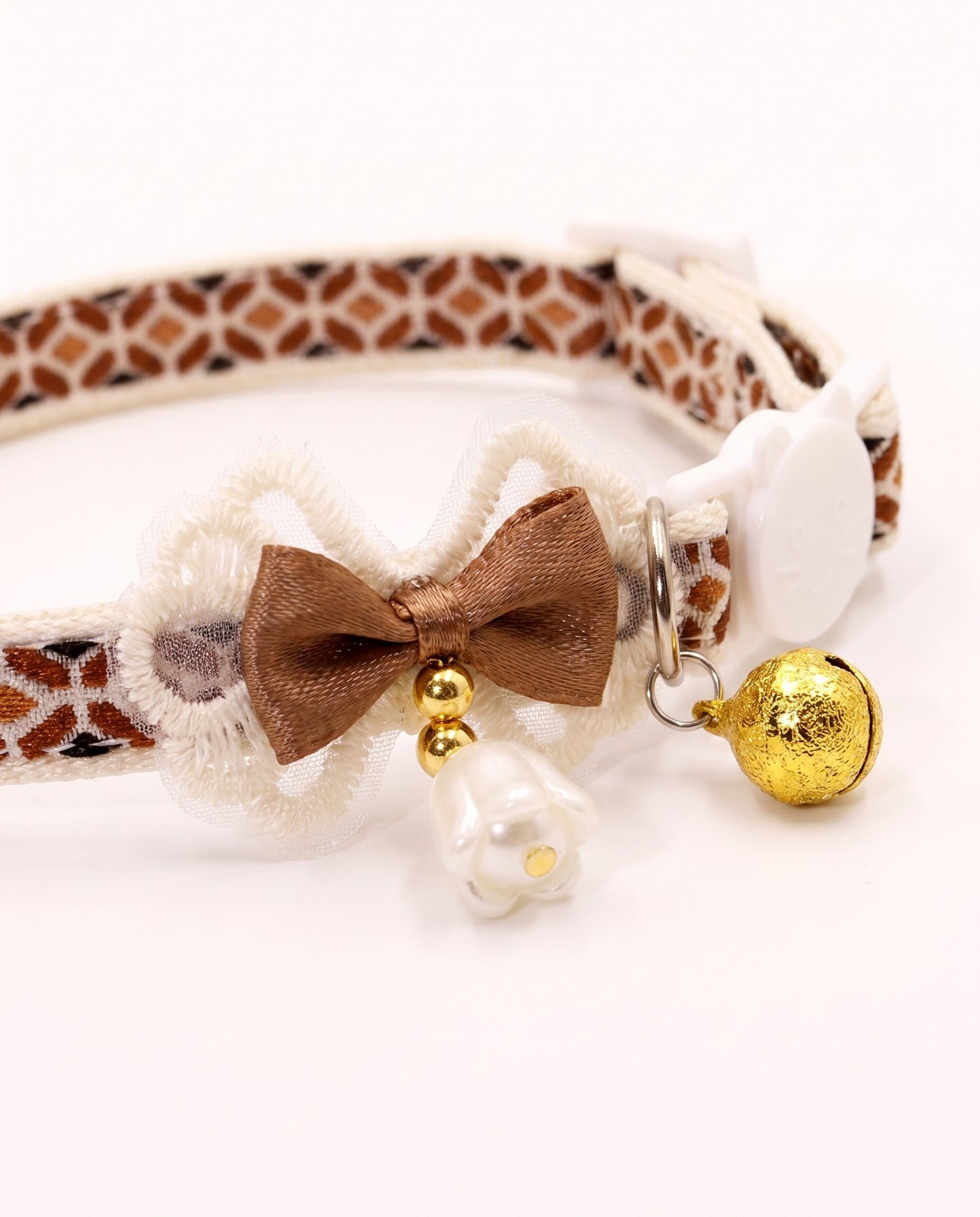 Cozy Brown Bow Pet Collar with Bell Charm