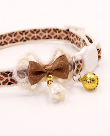 Cozy Brown Bow Pet Collar with Bell Charm