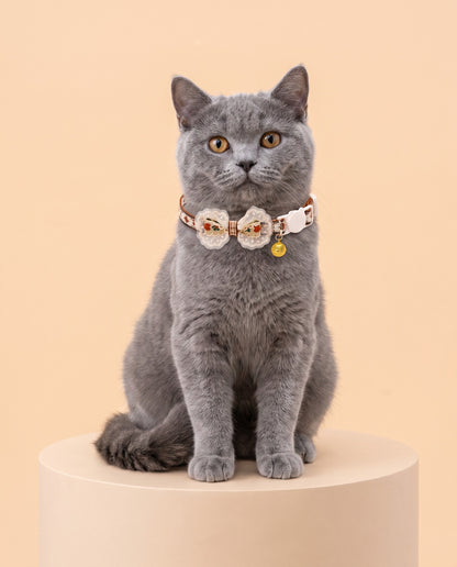 Cottage Lace Bow Pet Collar with Gold Bell