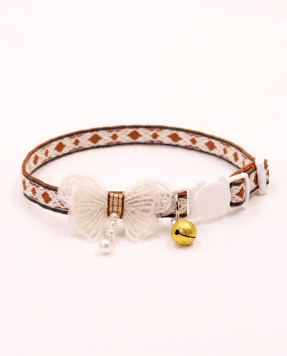 Elegant Pearl Lace Bow Pet Collar
