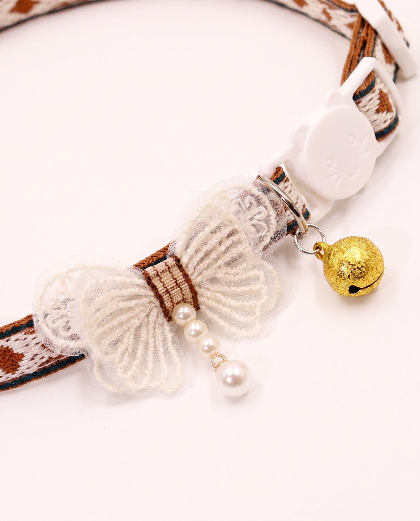 Elegant Pearl Lace Bow Pet Collar