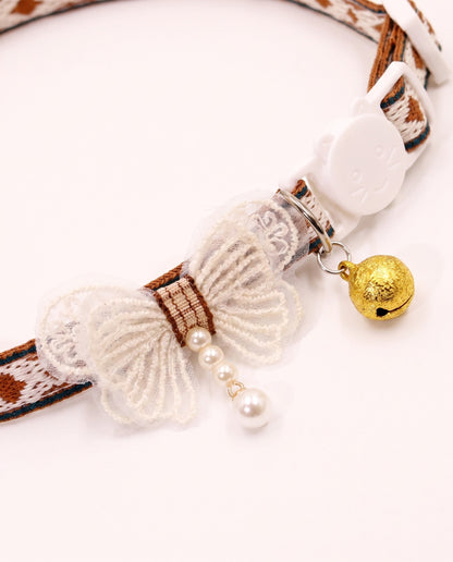 Elegant Pearl Lace Bow Pet Collar
