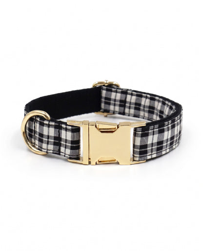Monochrome Chic Plaid Dog Collar