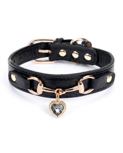 Midnight Glamour Heart Charm Pet Collar