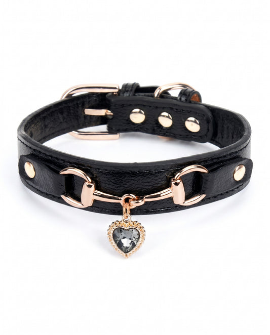 Midnight Glamour Heart Charm Pet Collar