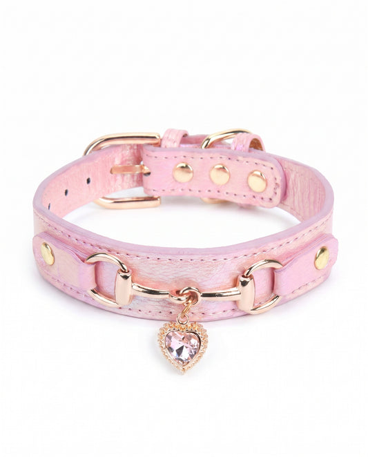 Rose Quartz Princess Heart Charm Pet Collar