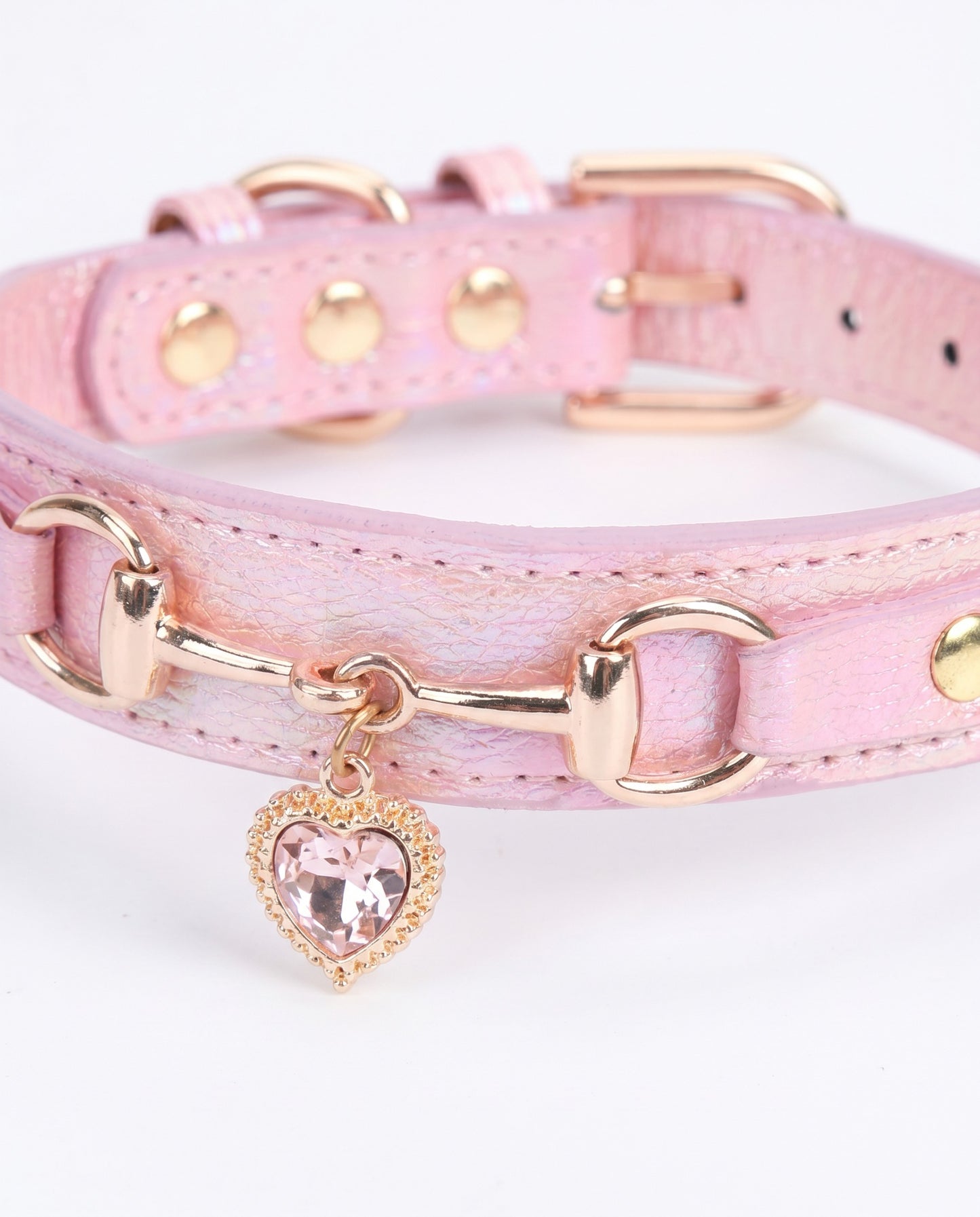 Rose Quartz Princess Heart Charm Pet Collar