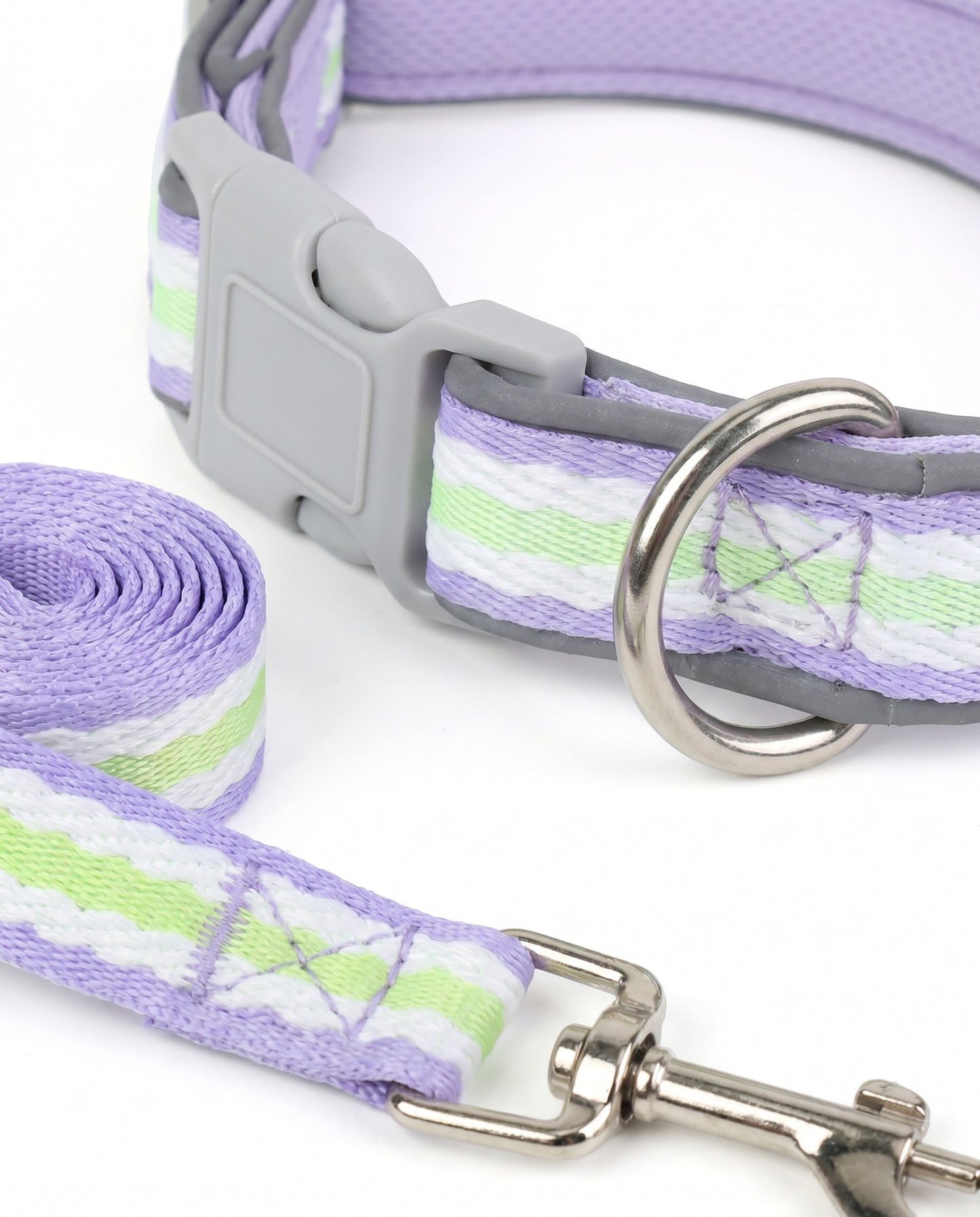 Lavender Fields Striped Dog Collar & Leash Set