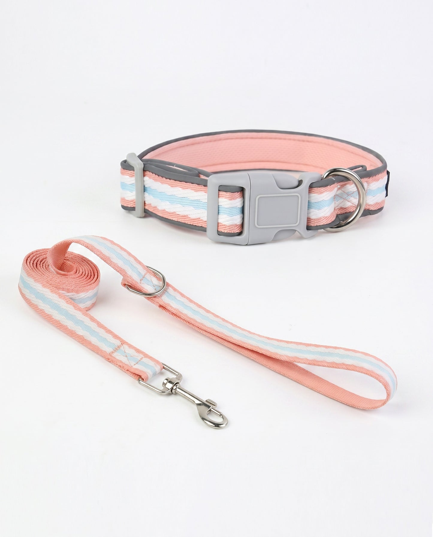 Peachy Keen Striped Dog Collar & Leash Set