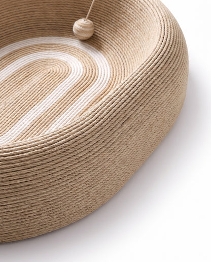 Handwoven Rope Cat Bed & Scratcher with Hanging Interactive Toy