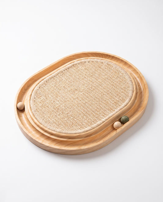Wooden Cat Scratcher Lounge Bed with Interactive Ball Track
