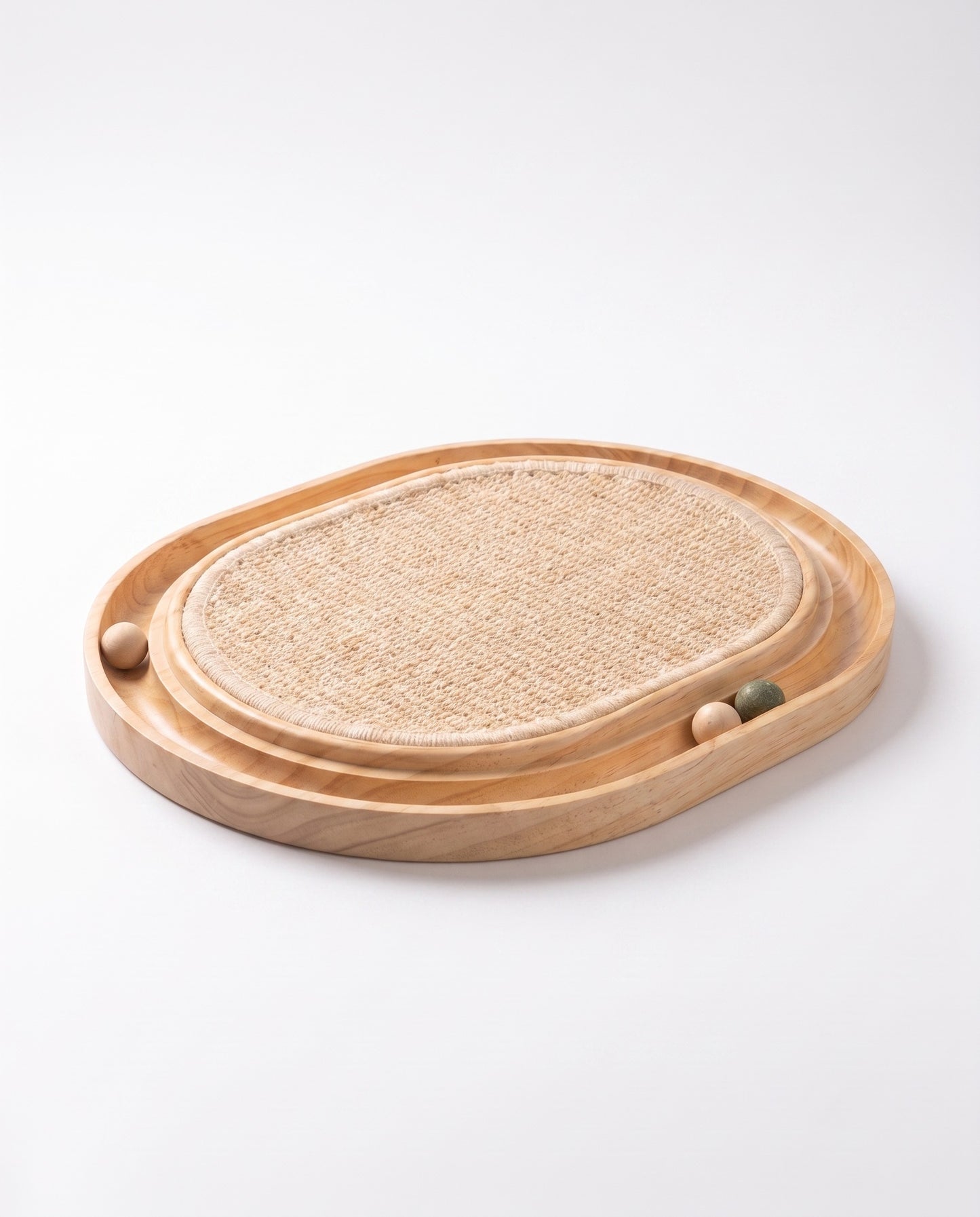 Wooden Cat Scratcher Lounge Bed with Interactive Ball Track