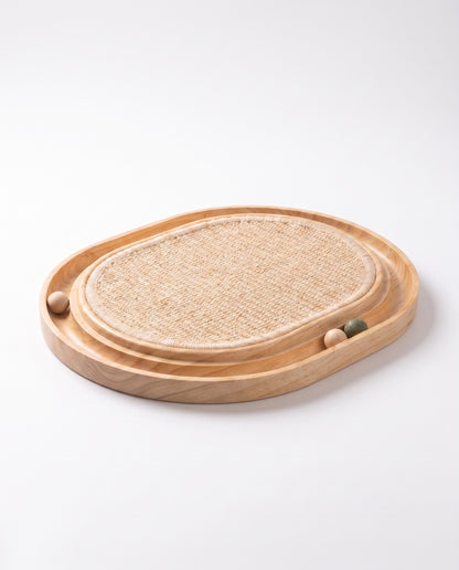 Wooden Cat Scratcher Lounge Bed with Interactive Ball Track