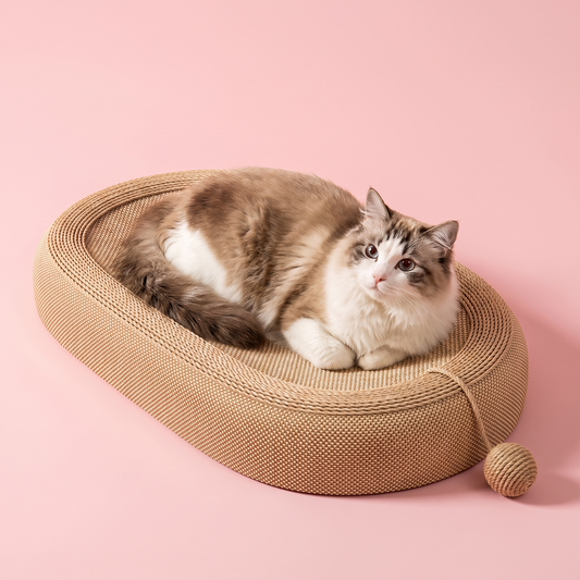 Premium Woven Cat Lounger & Scratch Bed with Interactive Rope Ball