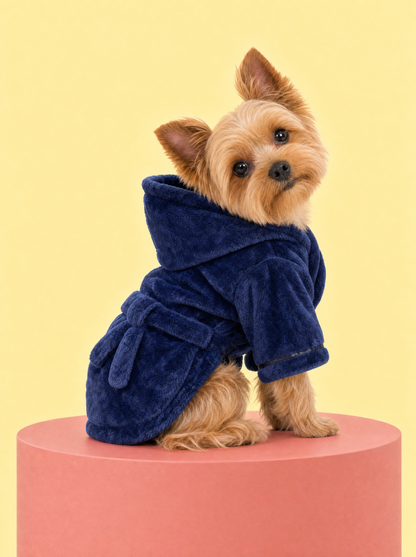 Navy Plush Hooded Robe