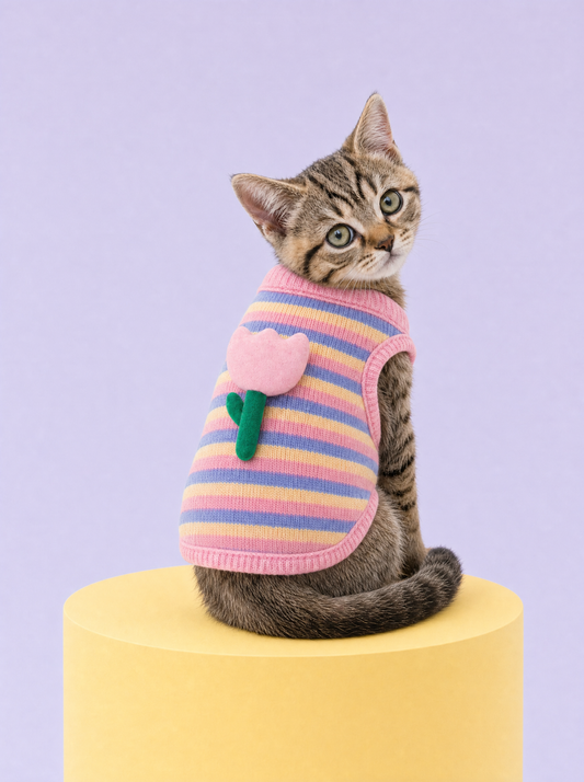 Sweet Tulip Stripe Knit Pet Sweater